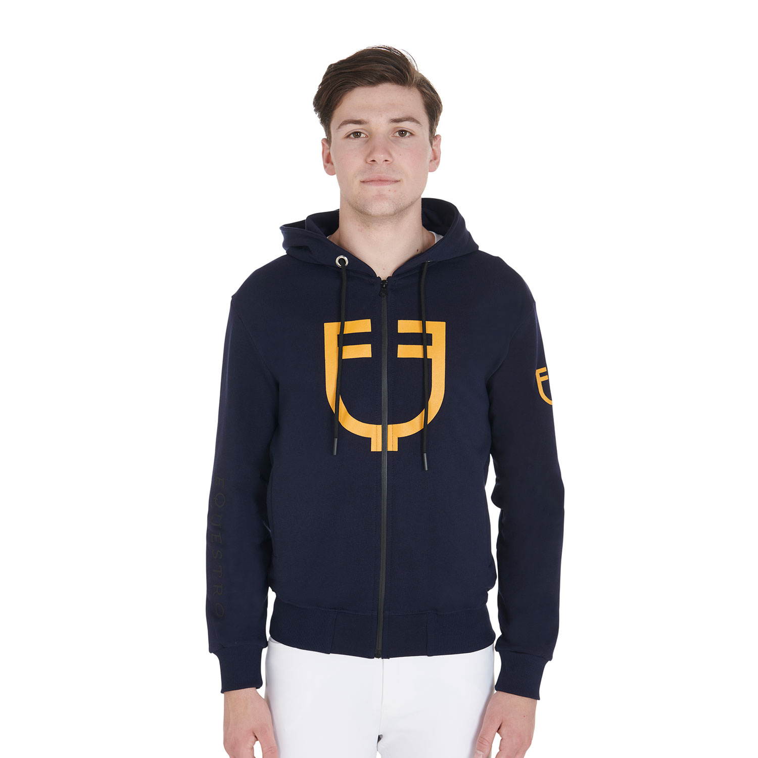 FELPA UOMO COTONE CON ZIP E CAPPUCCIO CON CORDINI EQUESTRO - MMSport  Selleria